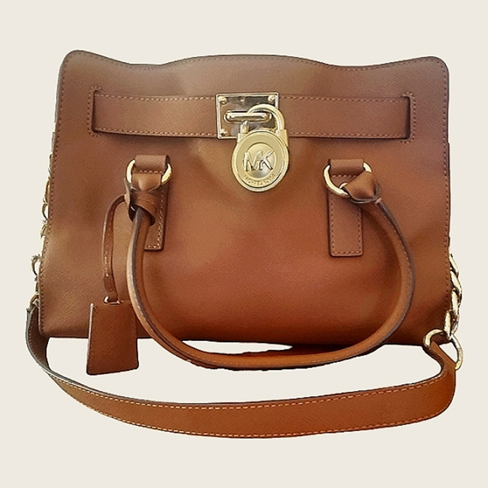 Michael Kors Hamilton Saffiano Leather Medium Satchel Cognac